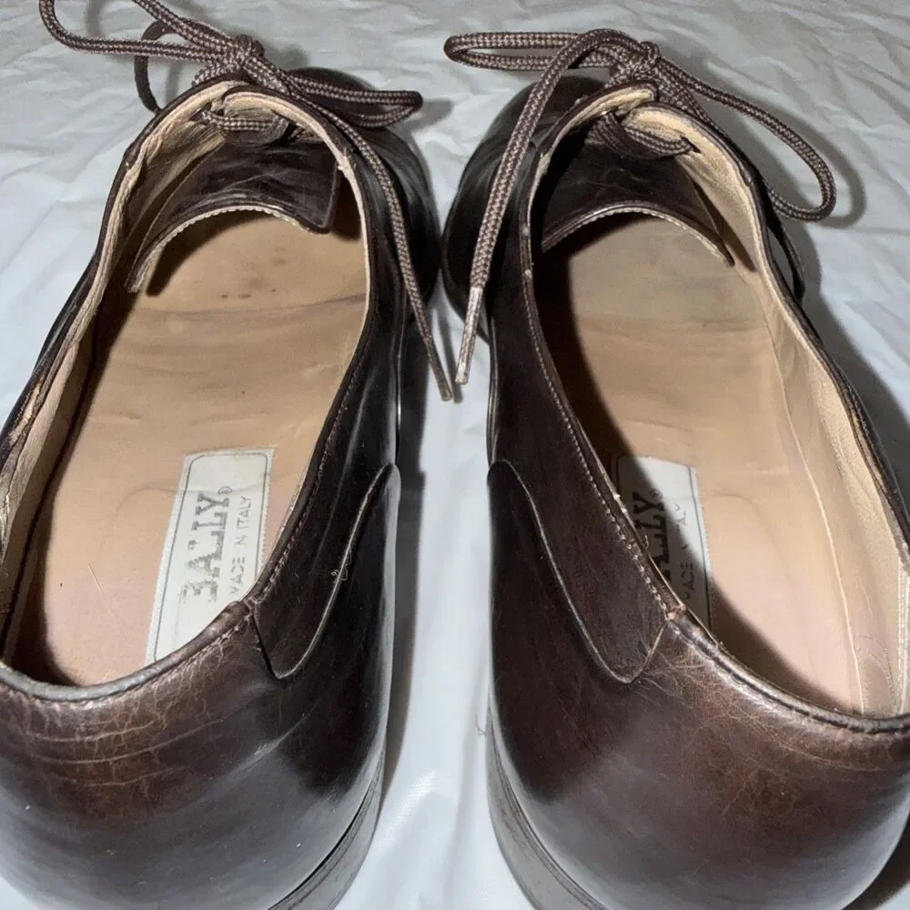 Bally Mens Brown Leather Cap Toe Oxford Lace Up Dress Shoes Size 10 D Italy
